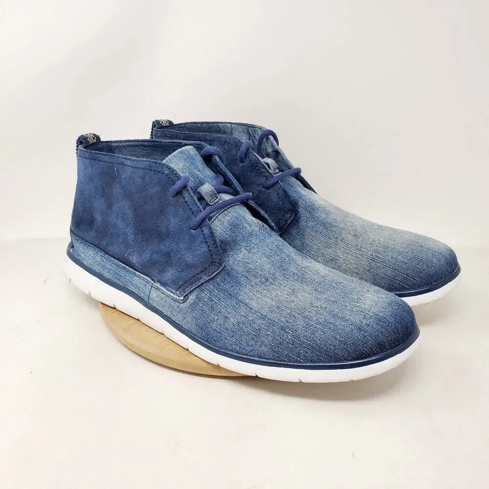 UGG Freamon Chukka Boots Mens 13 Stone Washed Denim‎ Blue Lace Up Shoes